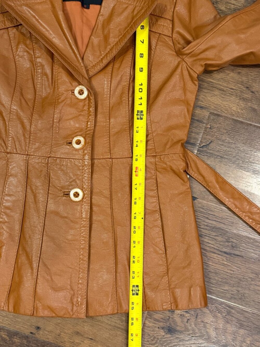 Vtg Wilsons Leather Belted Jacket Camel Brown Sz 8 - Picture 11 of 12